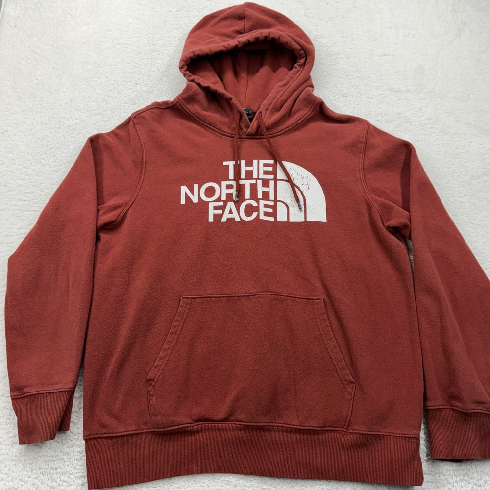 The North Face Mens Large Brick Red Graphic Logo Pullover Hoodie Sweatshirt